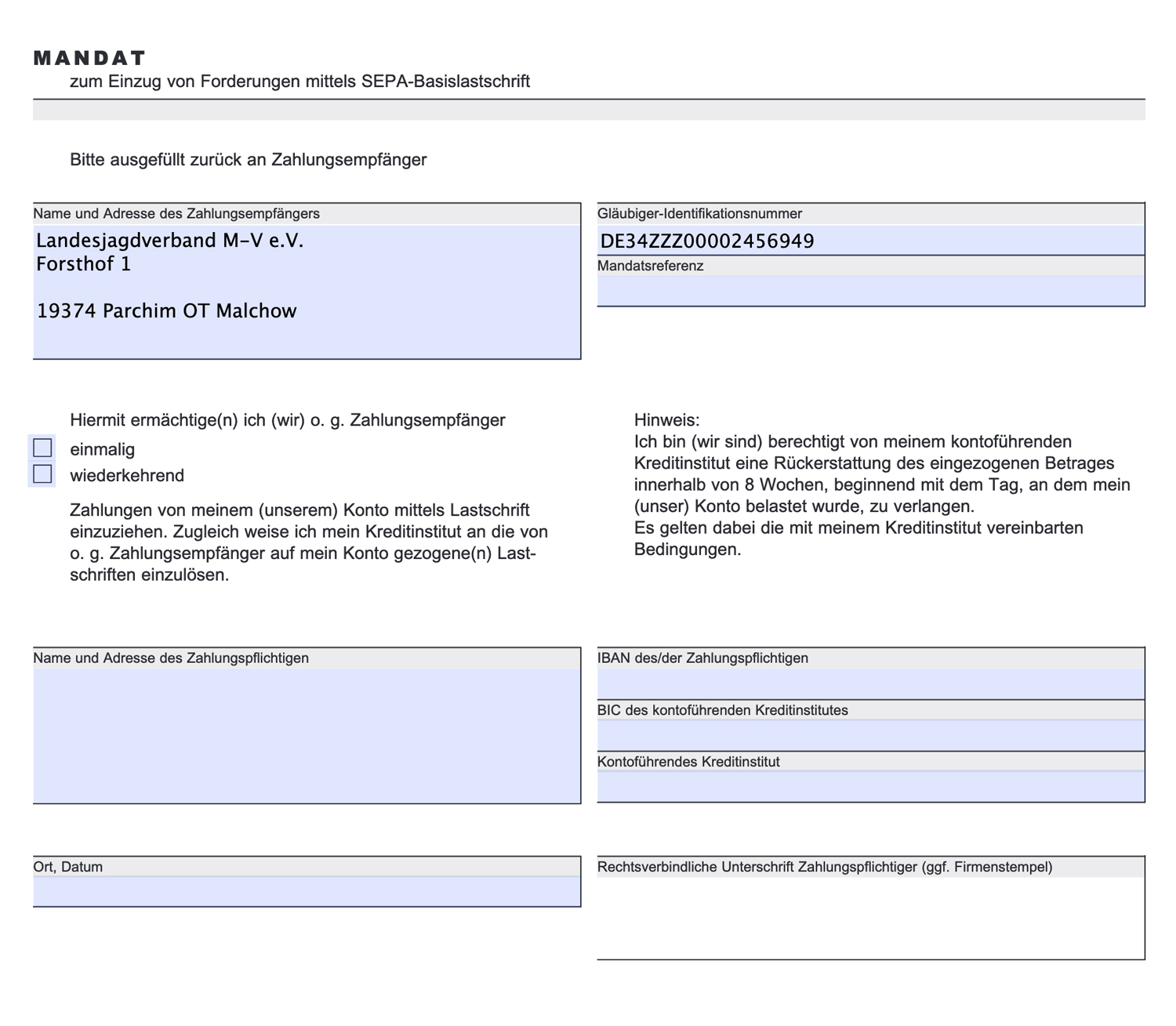 Umstellung auf das Lastschriftverfahren